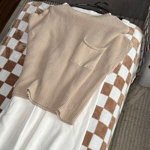Amazon Beige and White Ribbed Top
